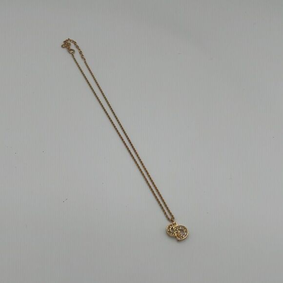 CHRISTIAN DIOR VINTAGE "CD" CRYSTAL CHARM GOLD NECKLACE - Picture 3 of 6